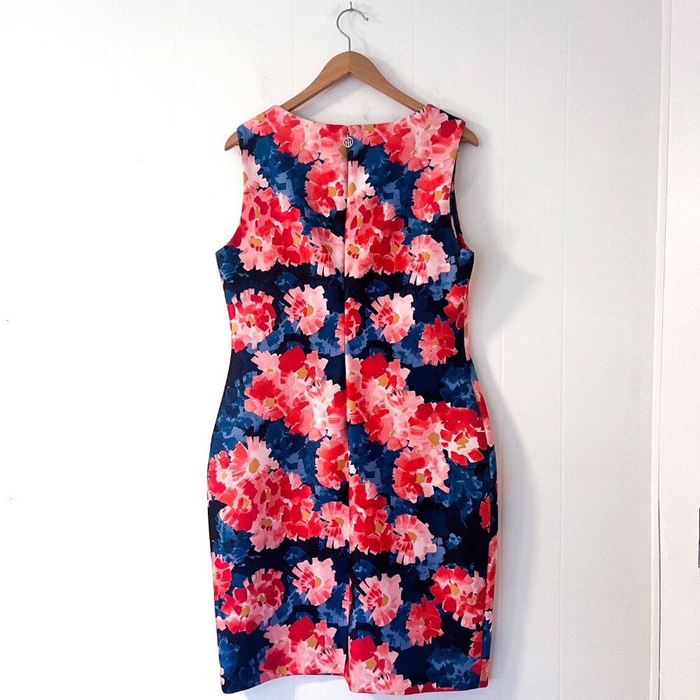 Tommy Hilfiger navy floral scuba sheath dress! Size 12 Navy blue red pink - Picture 4 of 11